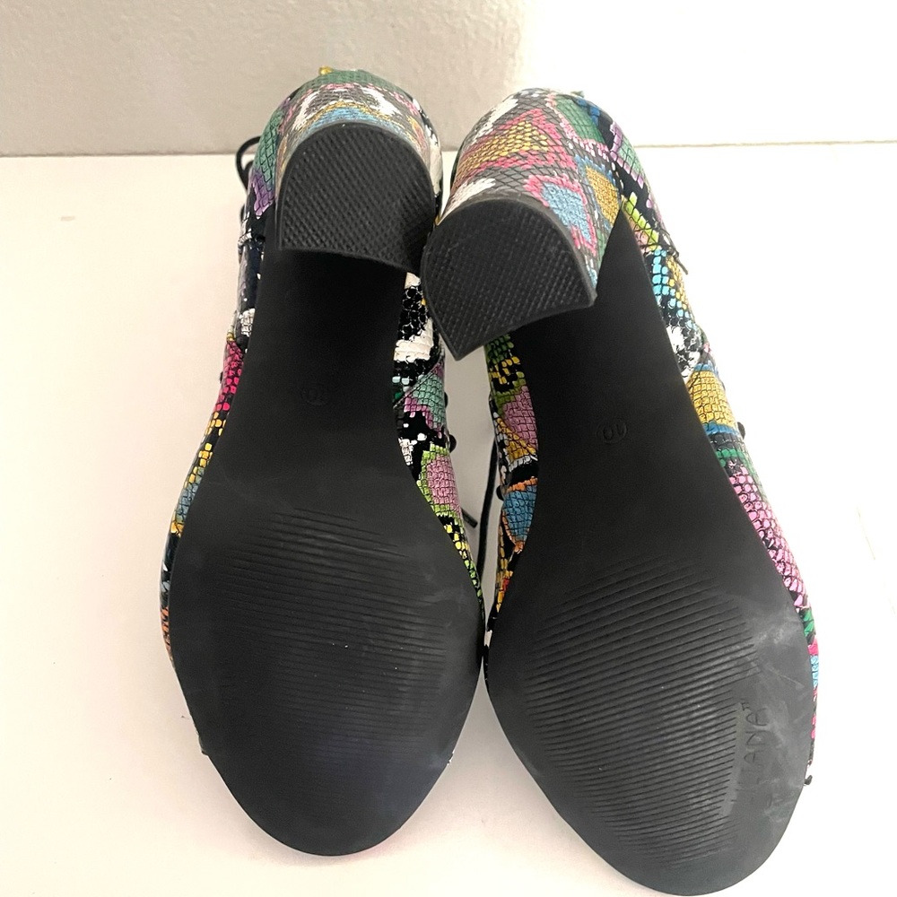 LILIANA Sage lace up chunky heel multicolor snake print heeled sandal size 10 - Picture 6 of 11